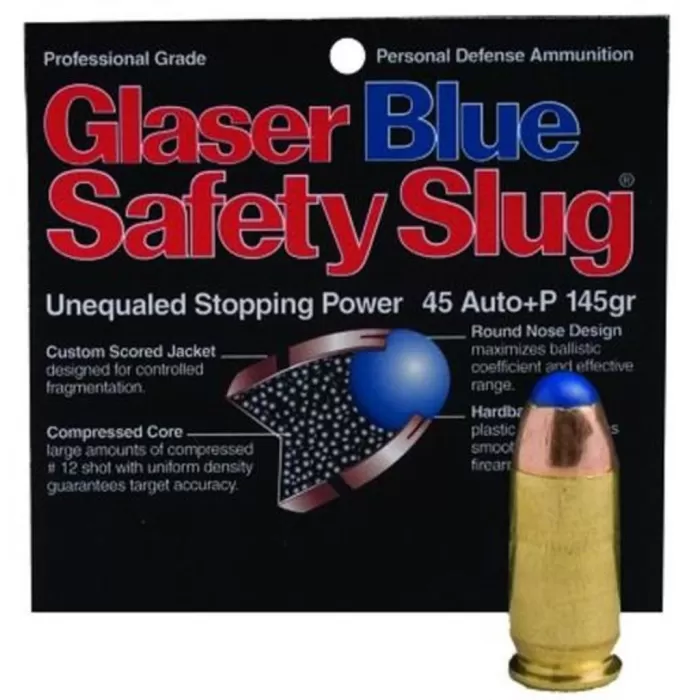 Glaser 45 ACP +P 145 Grain Round Nose - Brass Casing Glaser 45 ACP +P 145 Grain Round Nose - Brass Casing