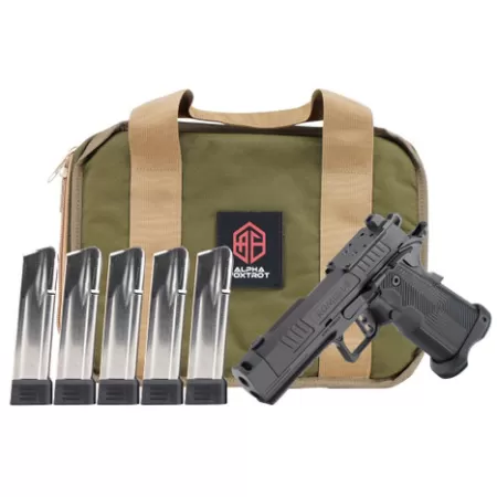 Alpha Foxtrot AA39X1QIG-XDBK20-PROM AF1911 Romulus Promo Compact Frame 9mm Luger 20+1 3.50" Black DLC Threaded Compensated Barrel, Black DLC Stainless Steel Optic Ready/Serrated Slide & Frame w/Beaver
