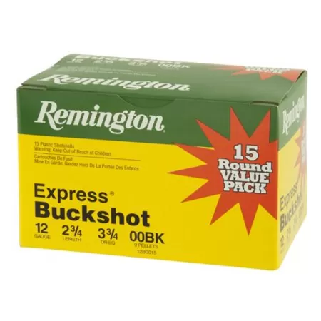 Remington 12 Gauge 00 Buck Shot Centerfire Shotgun Buckshot Ammunition, 15 Rounds, 26876