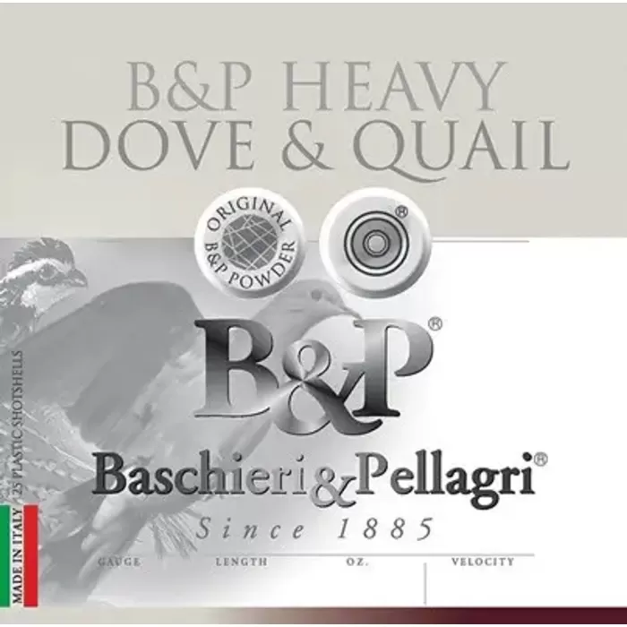 B&P Dove & Quail Shotshells- 12 ga 2-3/4 In 1-1/8 oz #8 1255 fps 25/ct B&P Dove & Quail Shotshells- 12 ga 2-3/4 In 1-1/8 oz #8 1255 fps 25/ct