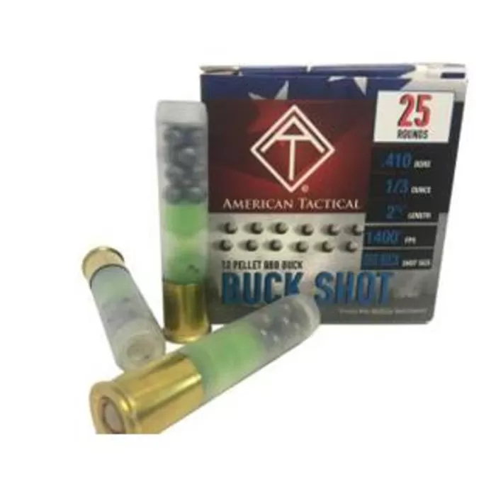 Ati .410Ga Buckshot 2.5 Inch Shotgun Shells - 12 Pellets Bbb Buck 1400 Fps 1 Case (10 Boxes/250 Rds) AC410BBBC Ati .410Ga Buckshot 2.5 Inch Shotgun Shells - 12 Pellets Bbb Buck 1400 Fps 1 Case (10 Boxes/250 Rds) AC410BBBC