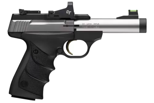 Browning 051595490 Buck Mark Micro Bull SR W/Red Dot 22 LR 10+1 4" Matte Stainless Threaded Bull Barrel, Optic Ready/Serrated Slide, Matte Black Aluminum Frame W/Picatinny Rail, Crimson Trace Red Dot