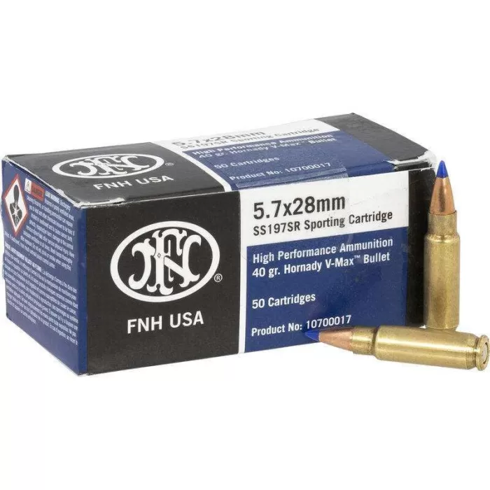 FN America SS197SR 5.7x28mm 40 Grain Hornandy V-Max Brass Cased Pistol Ammo, 500 Rounds, FN10700015 FN America SS197SR 5.7x28mm 40 Grain Hornandy V-Max Brass Cased Pistol Ammo, 500 Rounds, FN10700015