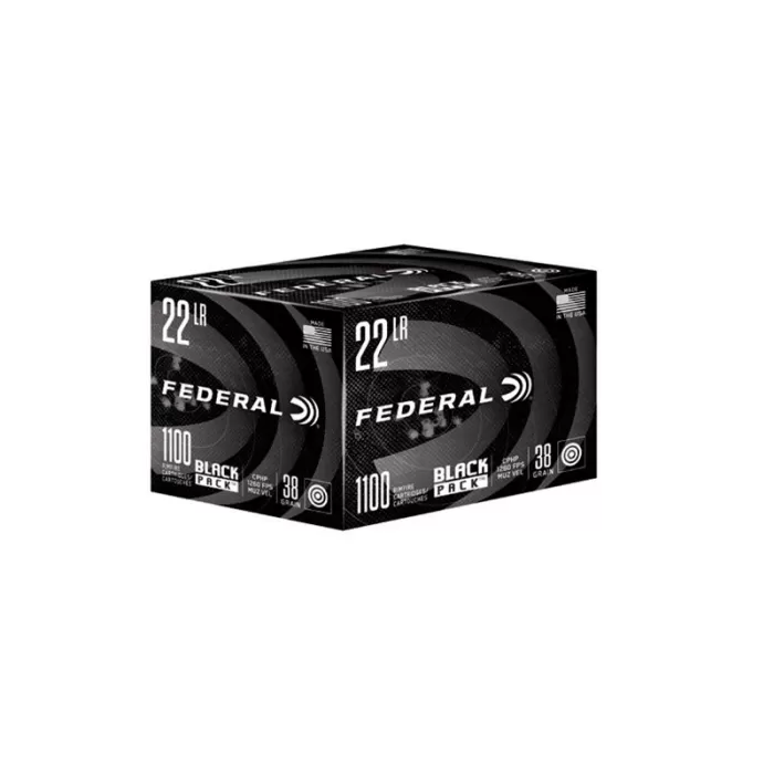 Federal Black Pack .22 LR 38gr CPHP 1100 rounds - Brass Casing Federal Black Pack .22 LR 38gr CPHP 1100 rounds - Brass Casing