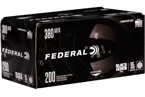 Black Pack Handgun, 380 Auto, 95 Grain, Full Metal Jacket, 945 fps