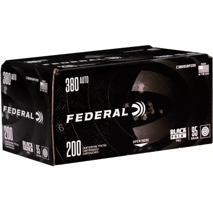Black Pack Handgun, 380 Auto, 95 Grain, Full Metal Jacket, 945 fps