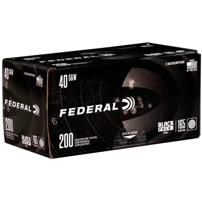 Black Pack Handgun, 40 S&W, 165 Grain, Full Metal Jacket, 1050 fps
