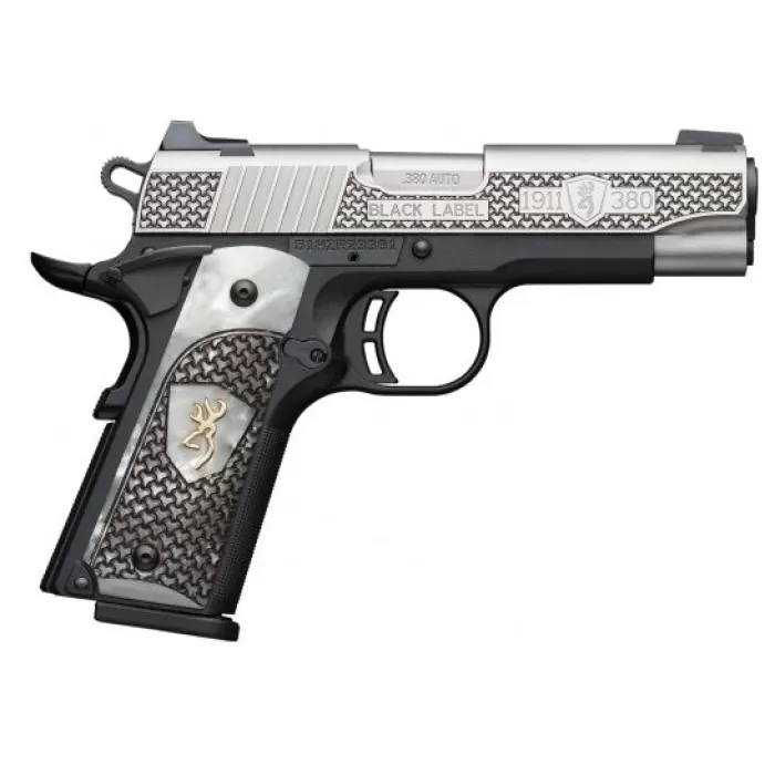 Browning 1911-380 Black Label High Grade Pearl Grips 380 ACP 8 Round Pistol, Black - 051958492 Browning 1911-380 Black Label High Grade Pearl Grips 380 ACP 8 Round Pistol, Black - 051958492