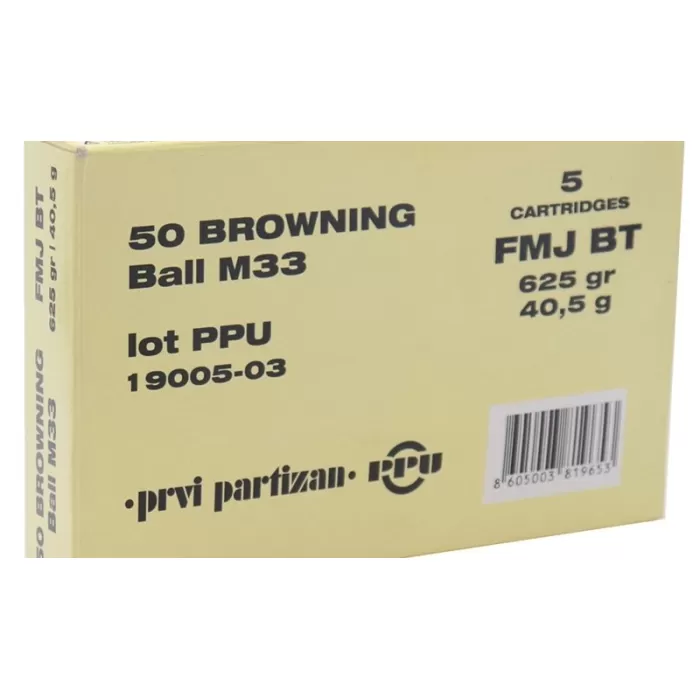 PPU Mil-Spec Brass .50 BMG 625-Grain 5-Rounds FMJBT PPU Mil-Spec Brass .50 BMG 625-Grain 5-Rounds FMJBT