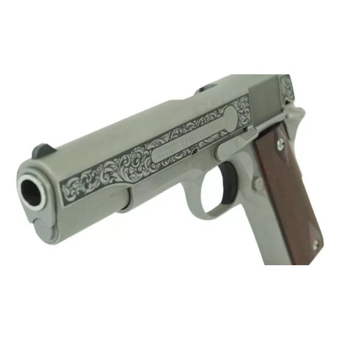 Colt Government Filigree Frame and Barrel Model Handgun .45 Auto 7rd Magazine 5" Stainless Finish Colt Government Filigree Frame and Barrel Model Handgun .45 Auto 7rd Magazine 5" Stainless Finish