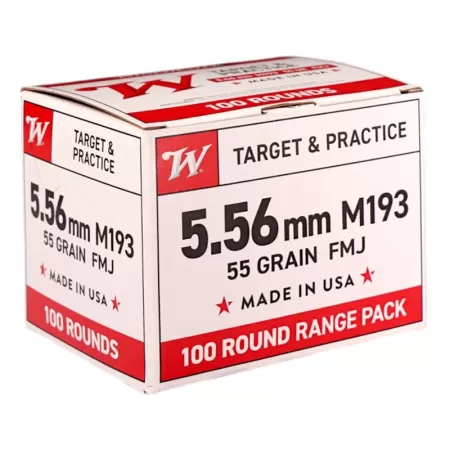 Winchester USA Lake City M193 Rifle Ammunition 5.56X45 NATO 55 gr. FMJ 3240 fps 100/ct