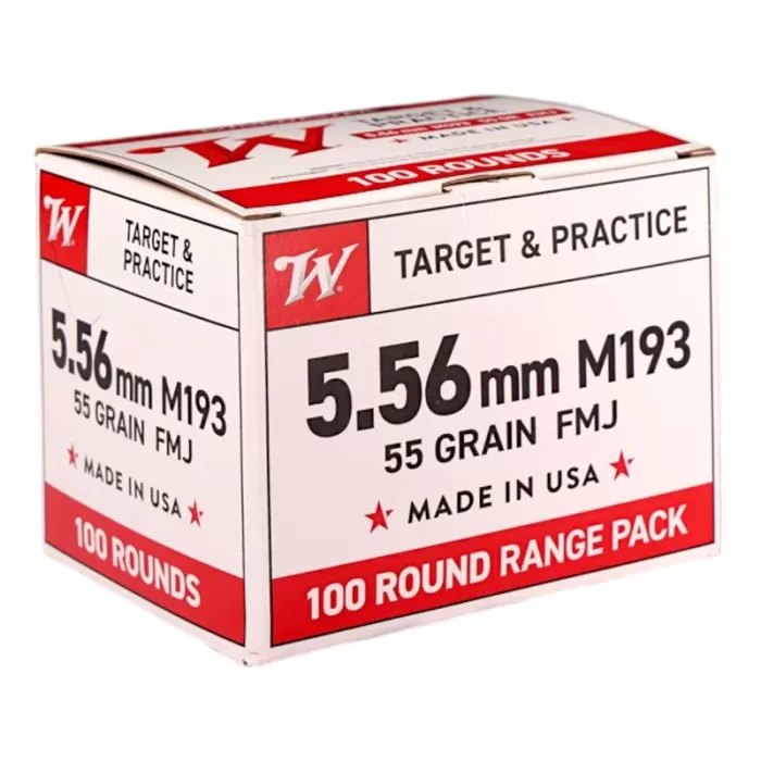 Winchester USA Lake City M193 Rifle Ammunition 5.56X45 NATO 55 gr. FMJ 3240 fps 100/ct