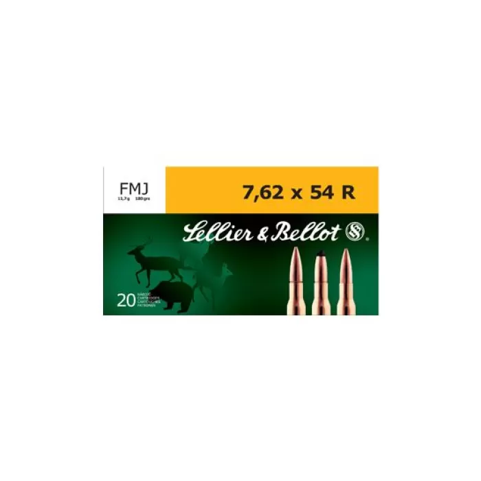 Sellier & Bellot 7.62x54R 180gr FMJ Ammunition, 20 Round Box - SB76254RA Sellier & Bellot 7.62x54R 180gr FMJ Ammunition, 20 Round Box - SB76254RA