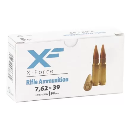 ATS X-Force 7.62x39 Ammo 124gr FMJ 20rd box Brass case - Brass Casing