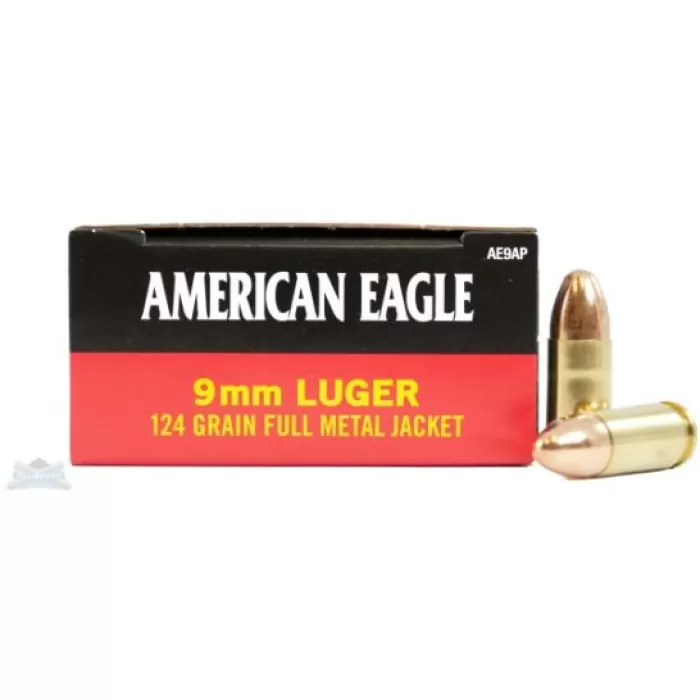 American Eagle 9mm 124gr FMJ Ammunition 50rds - AE9AP American Eagle 9mm 124gr FMJ Ammunition 50rds - AE9AP