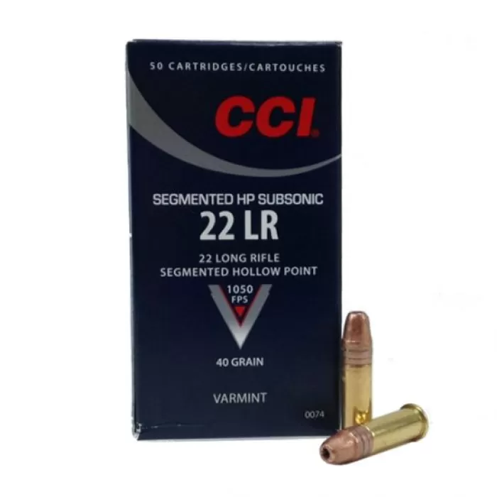 CCI .22 Long Rifle SubSonic 40 Grain Segmented Hollow Point Ammunition, 50 Rounds - 0074