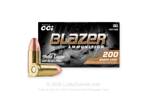 9mm - 124 Grain FMJ - Blazer Brass - 1000 Rounds