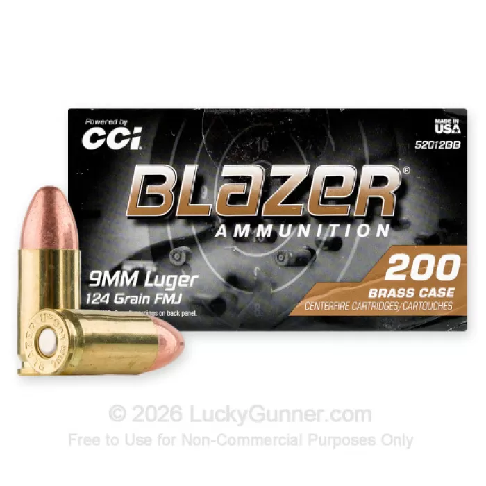 9mm - 124 Grain FMJ - Blazer Brass - 1000 Rounds