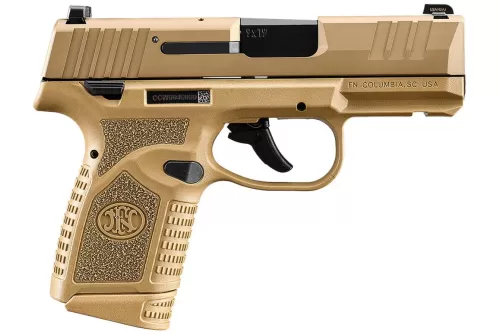 FN 66101421 Reflex 9mm Luger 10+1 3.30" Micro-Compact Frame Flat Dark Earth PVD Serrated Steel Slide w/Picatinny Rail Stippled Grip Ambidextrous