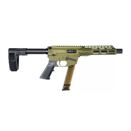 FREEDOM ORDNANCE FX9P8SBM-ODG FX9  9mm Luger 32+1 8" Black Nitride Barrel, M-LOK Handguard, OD Green Aluminum Receiver w/Picatinny Rail, OD Green Polymer SB Mini Brace, Black AR15 Grip