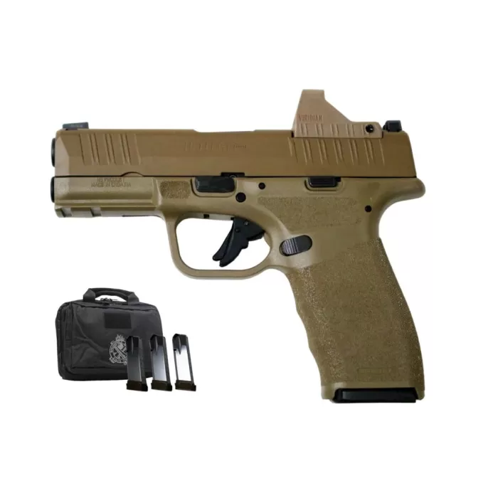 Springfield Hellcat Pro 9mm Flat Dark Earth Gear Pac with Viridian RFX-11 Green Dot, Four Mags and Pistol Bag