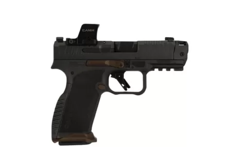 Canik Prime Radian 3.83" Comp'd 9mm Luger (2)17rd Optic Ready Handgun, Grey W/Onyx Red Dot