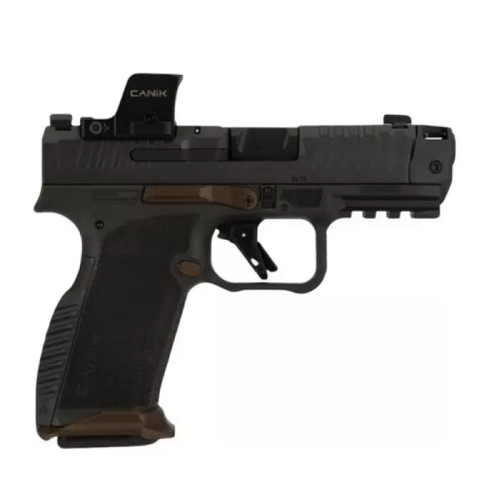 Canik Prime Radian 3.83" Comp'd 9mm Luger (2)17rd Optic Ready Handgun, Grey W/Onyx Red Dot