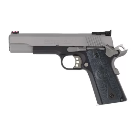 Colt Mfg O5973GCL-TT Gold Cup 38 Super 9+1 5" Stainless National Match Barrel, Brushed Stainless Steel Serrated Slide, Black/Stainless Steel Frame w/Beavertail, Blue Scalloped G10 Grip, Ambidextrous