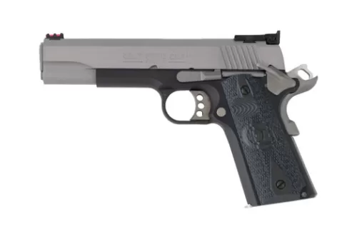 Colt Mfg O5973GCL-TT Gold Cup 38 Super 9+1 5" Stainless National Match Barrel, Brushed Stainless Steel Serrated Slide, Black/Stainless Steel Frame w/Beavertail, Blue Scalloped G10 Grip, Ambidextrous