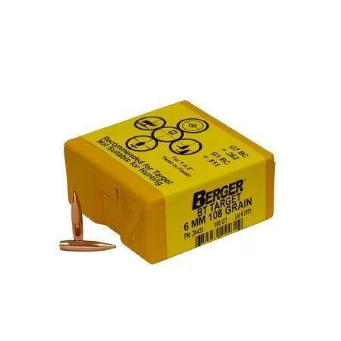 Berger Bullets 24431 Target 6mm .243 108 GR Boat Tail 100 Per Box Berger Bullets 24431 Target 6mm .243 108 GR Boat Tail 100 Per Box