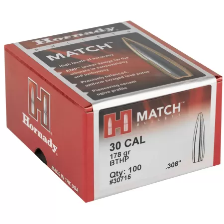 HORNADY Match .30 Cal 178Gr BTHP Rifle Bullets (30715)