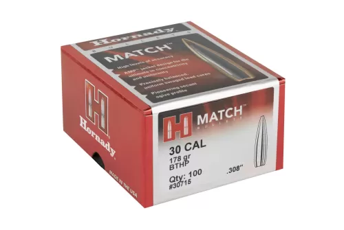 HORNADY Match .30 Cal 178Gr BTHP Rifle Bullets (30715)