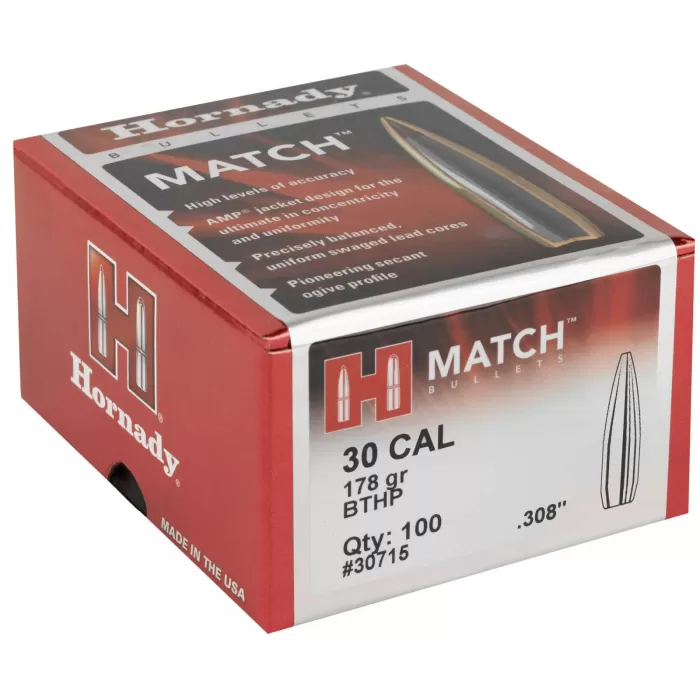 HORNADY Match .30 Cal 178Gr BTHP Rifle Bullets (30715) HORNADY Match .30 Cal 178Gr BTHP Rifle Bullets (30715)