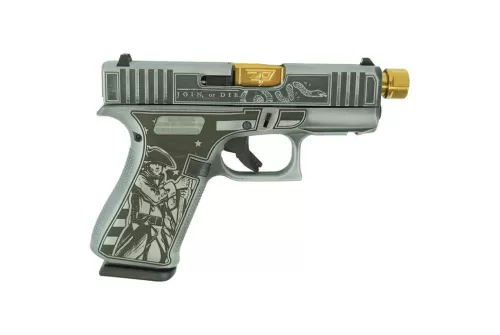 GLOCK 43X FS 9MM W/FRONT RAILS-LIBERTY OR DEATH-Gold Barrel