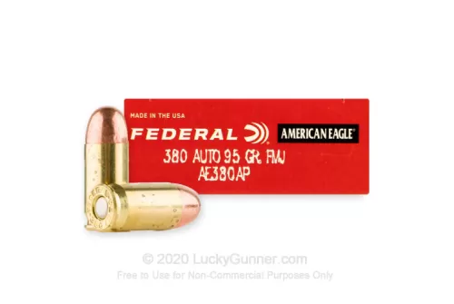 Federal American Eagle 380 ACP Ammo 95 Grain Full Metal Jacket Case of 1000 (20 Boxes of 50)