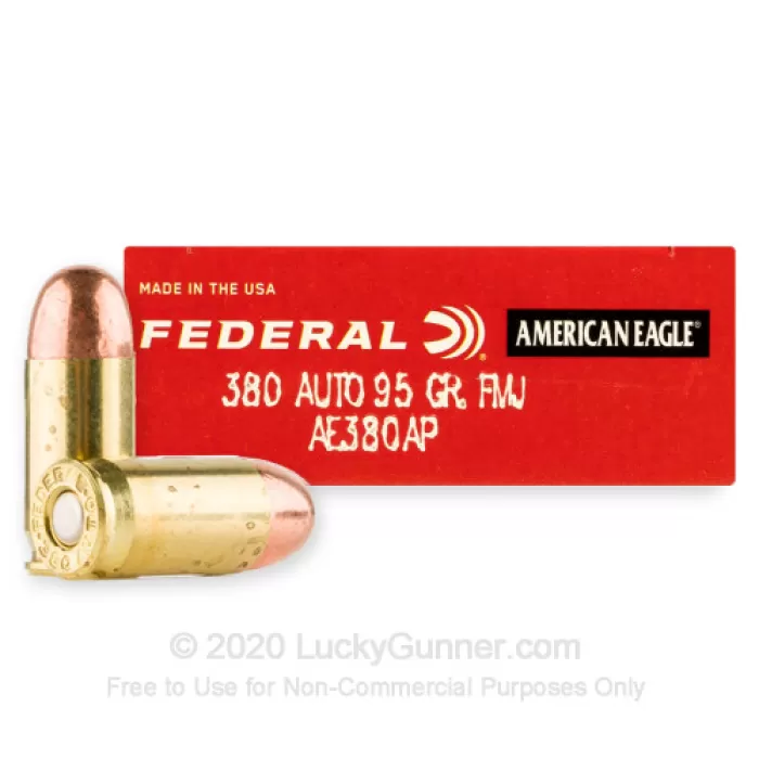 Federal American Eagle 380 ACP Ammo 95 Grain Full Metal Jacket Case of 1000 (20 Boxes of 50)