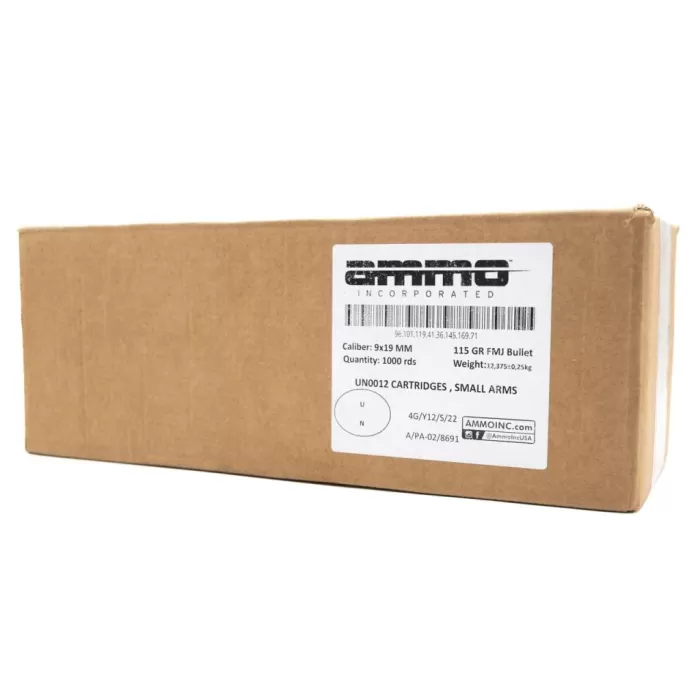 Ammo Inc. Target and Range Handgun Ammunition 9mm Luger 115 gr FMJ 1128 fps 1000/ct Case(20 50/ct Boxes Ammo Inc. Target and Range Handgun Ammunition 9mm Luger 115 gr FMJ 1128 fps 1000/ct Case(20 50/ct Boxes