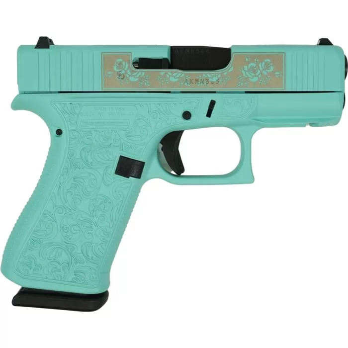 GLOCK 43X 9MM W/FRONT RAILS-ENGRAVED GLOCK & ROSES TIFFANY GLOCK 43X 9MM W/FRONT RAILS-ENGRAVED GLOCK & ROSES TIFFANY