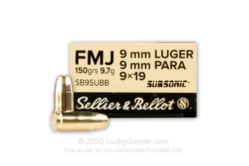 9mm - 150 Grain FMJ Subsonic - Sellier & Bellot - 1000 Rounds