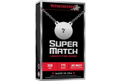 Winchester Super Match BC MAX Rifle Ammunition .308 Win 175gr PT 2650fps 20/ct
