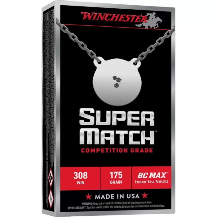 Winchester Super Match BC MAX Rifle Ammunition .308 Win 175gr PT 2650fps 20/ct