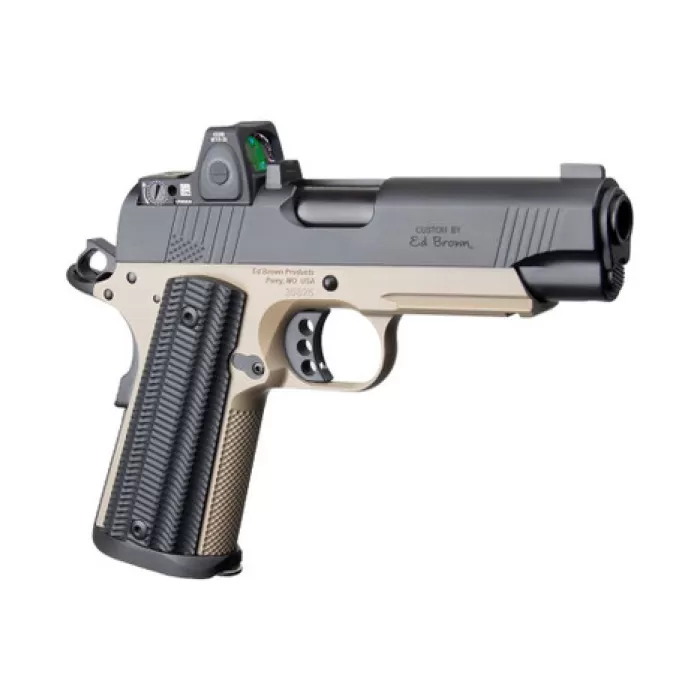 Ed Brown  Special Forces Commander SOCOM w/Optic 45 ACP 7+1 4.25" Black Nitride Barrel, Black Gen4 Stainless Steel Serrated w/Optic Slide, Flat Dark Earth Gen4 Stainless Steel Frame w/Accessory Rail,
