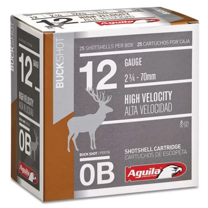 Aguila Field 12 Gauge 2-3/4 inches 0 Buck Shot 1 oz Lead Shotshell, Buckshot, 25/Box - 1C1200BA Aguila Field 12 Gauge 2-3/4 inches 0 Buck Shot 1 oz Lead Shotshell, Buckshot, 25/Box - 1C1200BA