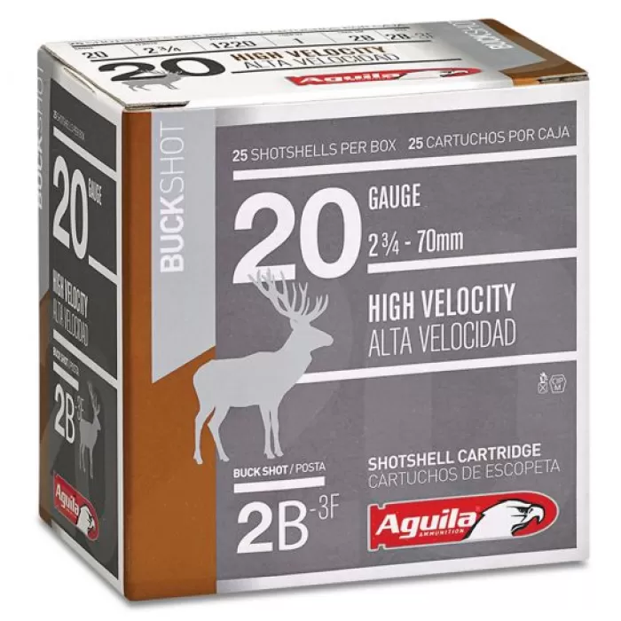 Aguila Field 20 Gauge 2-3/4 inches 2 Buck Shot 1 oz Lead Shotshell, Buckshot, 25/Box - 1C2002BA Aguila Field 20 Gauge 2-3/4 inches 2 Buck Shot 1 oz Lead Shotshell, Buckshot, 25/Box - 1C2002BA