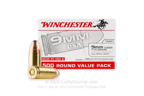 9mm - 115 Grain FMJ - Winchester USA - 500 Rounds
