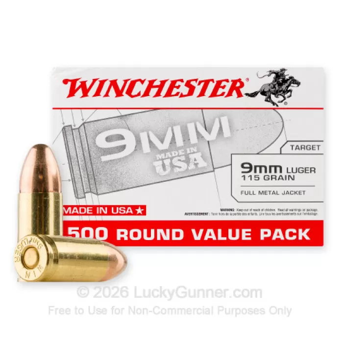 9mm - 115 Grain FMJ - Winchester USA - 500 Rounds