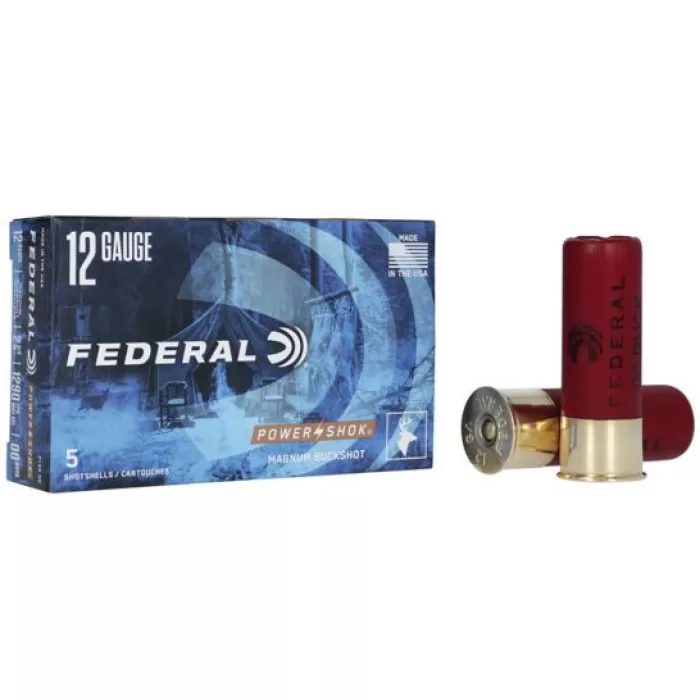 Federal 12ga 2.75" Magnum 12 Pellets 00 Buck Power-Shok Shotshell Ammunition 5rds - F130 00
