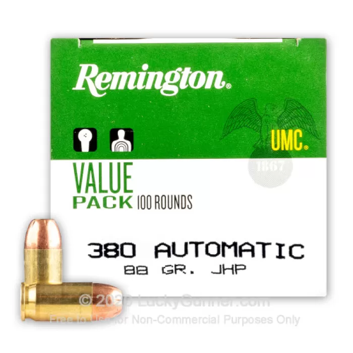 Remington UMC 380 ACP Ammo 88 Grain Jacketed Hollow Point Case of 600 (6 Boxes of 100)