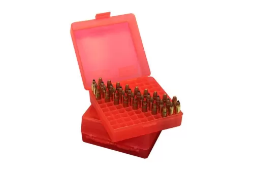 MTM Flip-Top 41 44 45 LC 100 Round Clear Red Ammo Box (P-100-44-29)