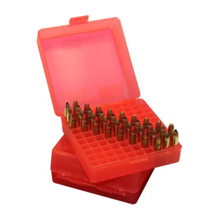 MTM Flip-Top 41 44 45 LC 100 Round Clear Red Ammo Box (P-100-44-29) MTM Flip-Top 41 44 45 LC 100 Round Clear Red Ammo Box (P-100-44-29)